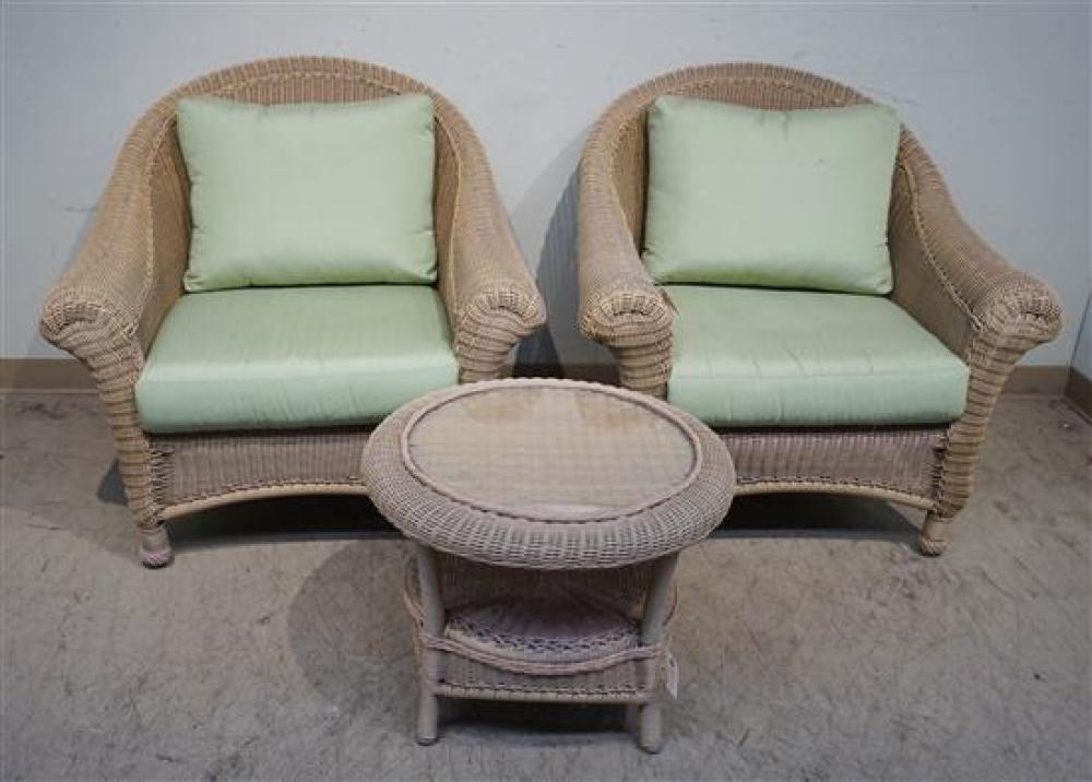 PAIR OF BROWN FAUX WICKER CHAIRS