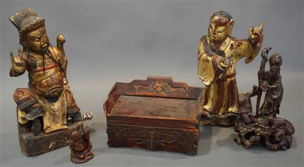 FOUR CHINESE WOOD FIGURES AND A 3206bf