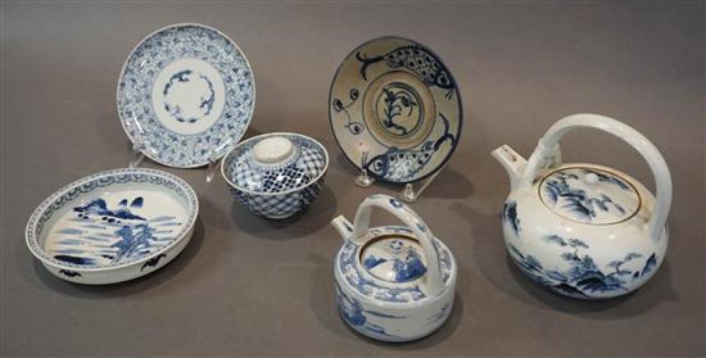 TWO JAPANESE BLUE AND WHITE TEAPOTS,