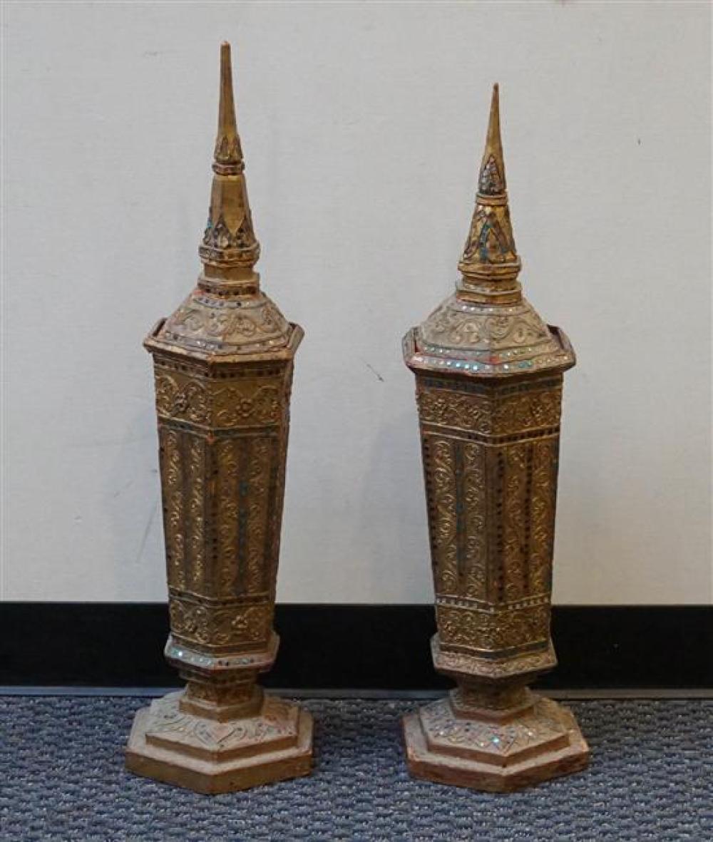 PAIR OF THAI COLORED GLASS MOUNTED