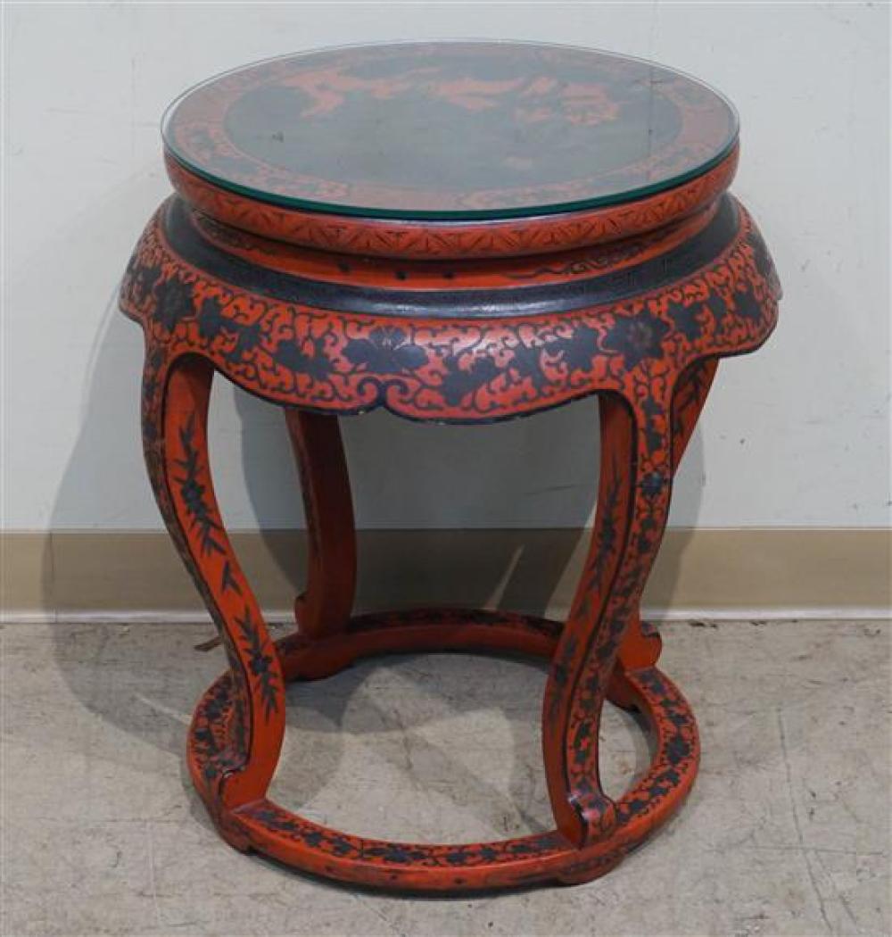 CHINESE RED LACQUER AND GLASS TOP 3207af