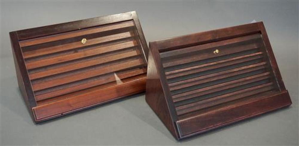 PAIR OF MAHOGANY COIN/MEDAL DISPLAY