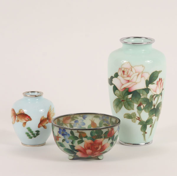 Japanese cloisonne vases and plique-a-jour