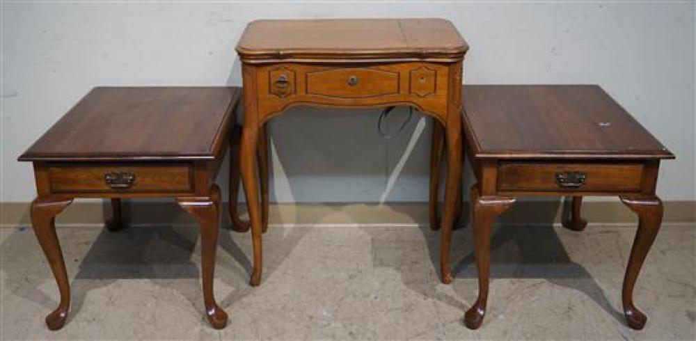 SINGER CHERRY SEWING TABLE AND A PAIR