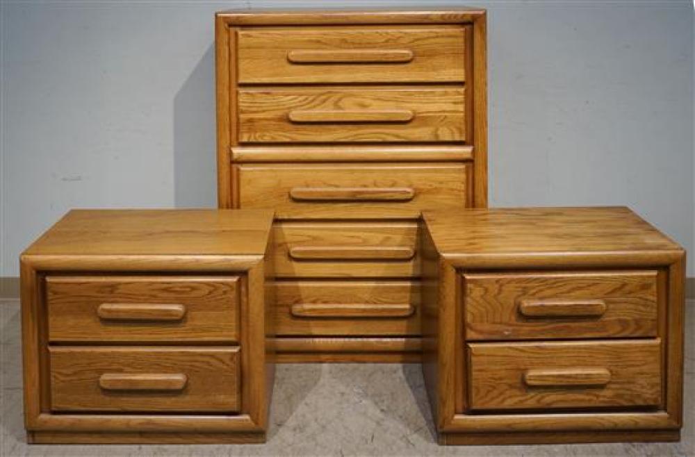 OAK CHEST OF DRAWERS, A DRESSER AND
