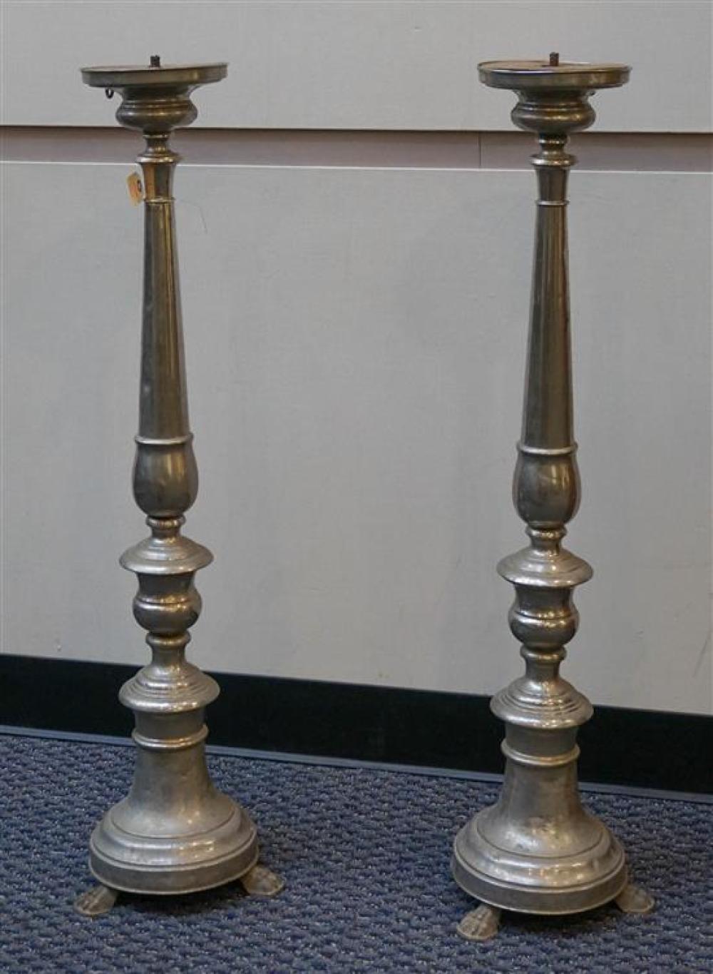 PAIR OF SILVERED METAL FLOOR PRICKET 32080b