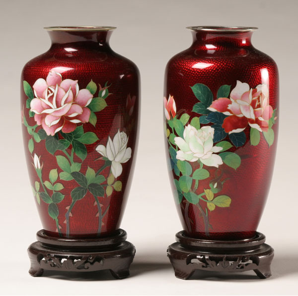 Pair Japanese vases; cloisonne