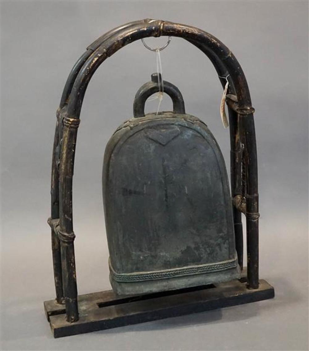 CHINESE BRONZE TEMPLE BELL ON STAND,