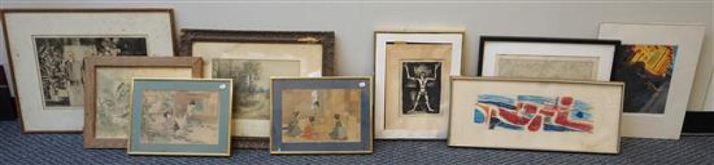 BIN WITH ART, INCLUDING LITHOGRAPHS,