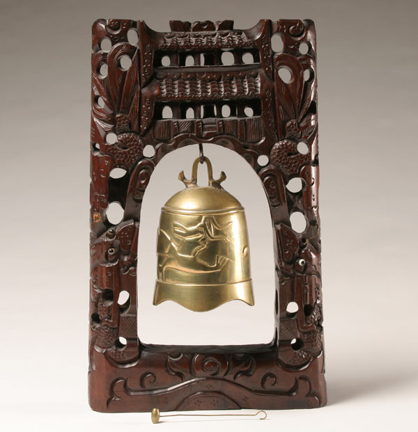 Chinese cast brass bell with figures
