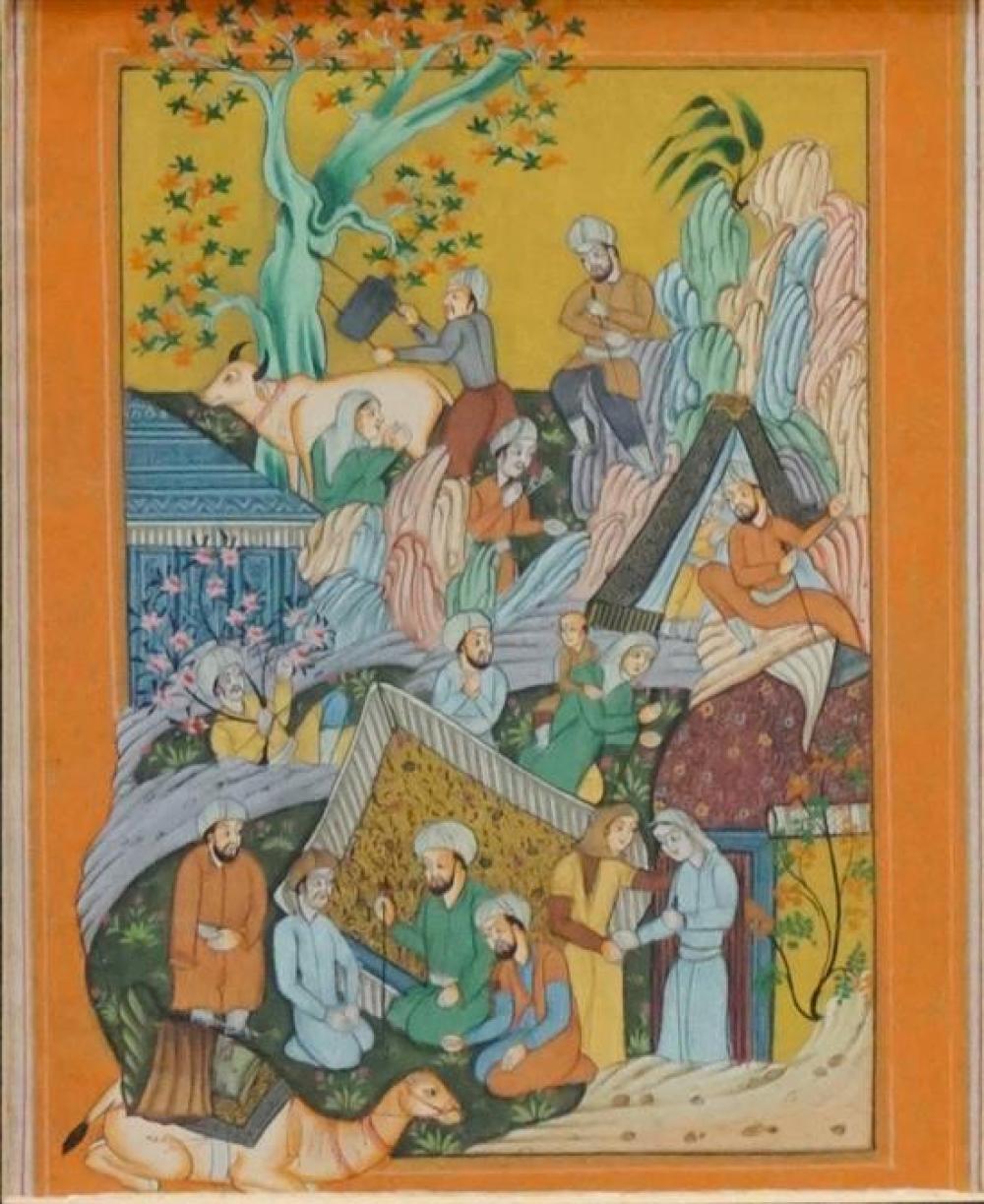 PERSIAN MINIATURE GOUACHE ON CLOTH  3208dd