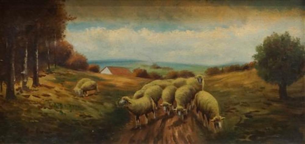 20TH CENTURY SCHOOL, GRAZING SHEEP,