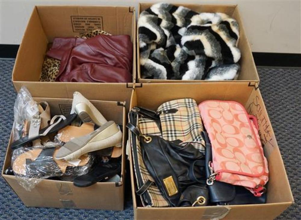 FOUR BOXES WITH JACKETS, SHOES AND PURSESFour