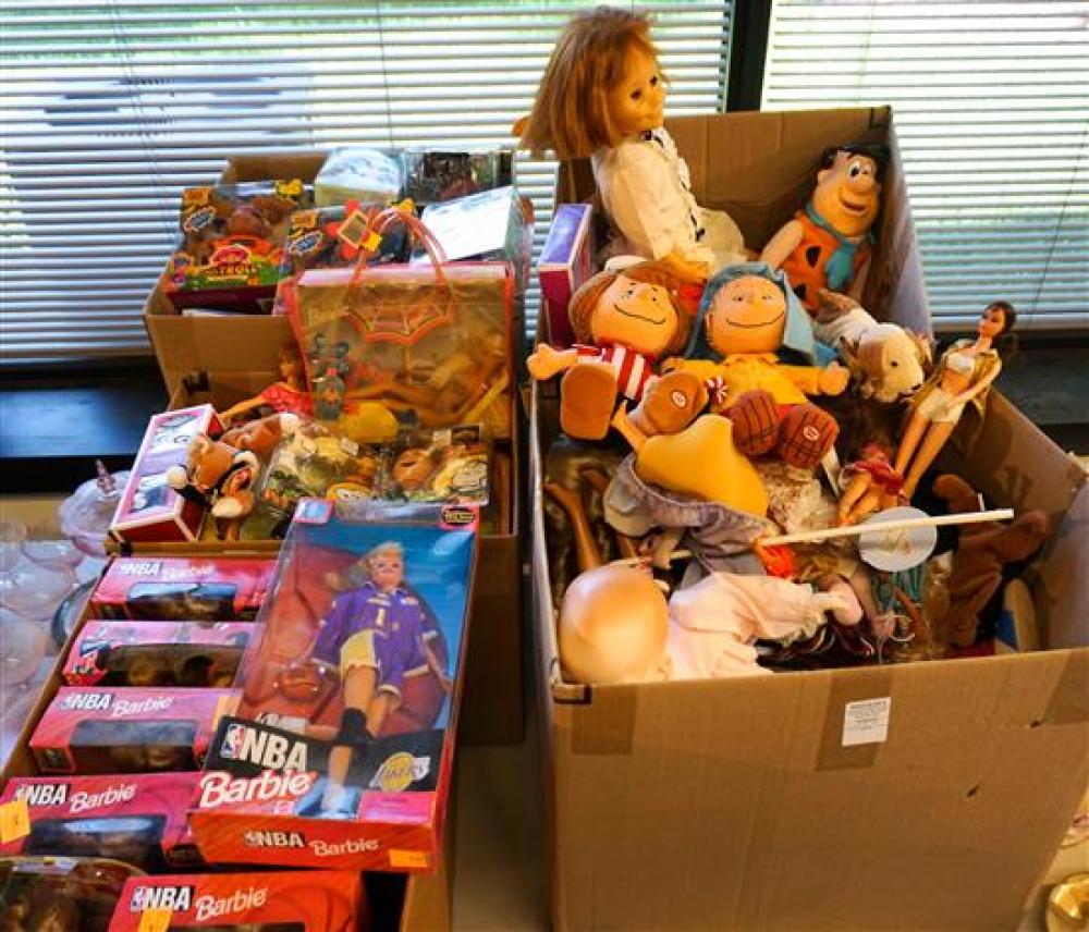 FIVE BOXES WITH DOLLS, INCLUDING NBA