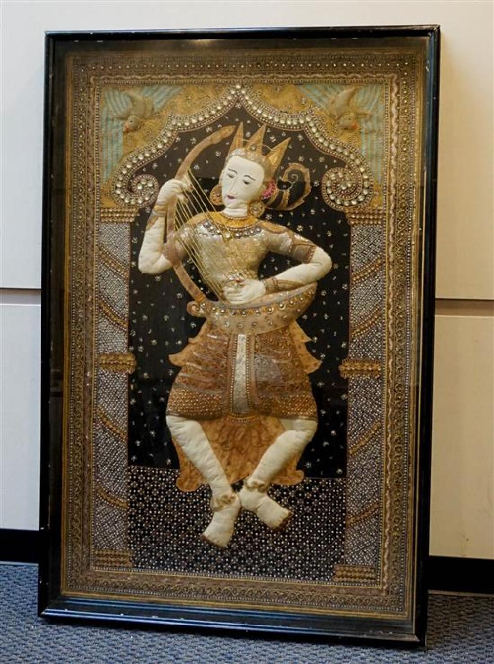 THAI JEWELED EMBROIDERY OF A MUSICIAN 32095b