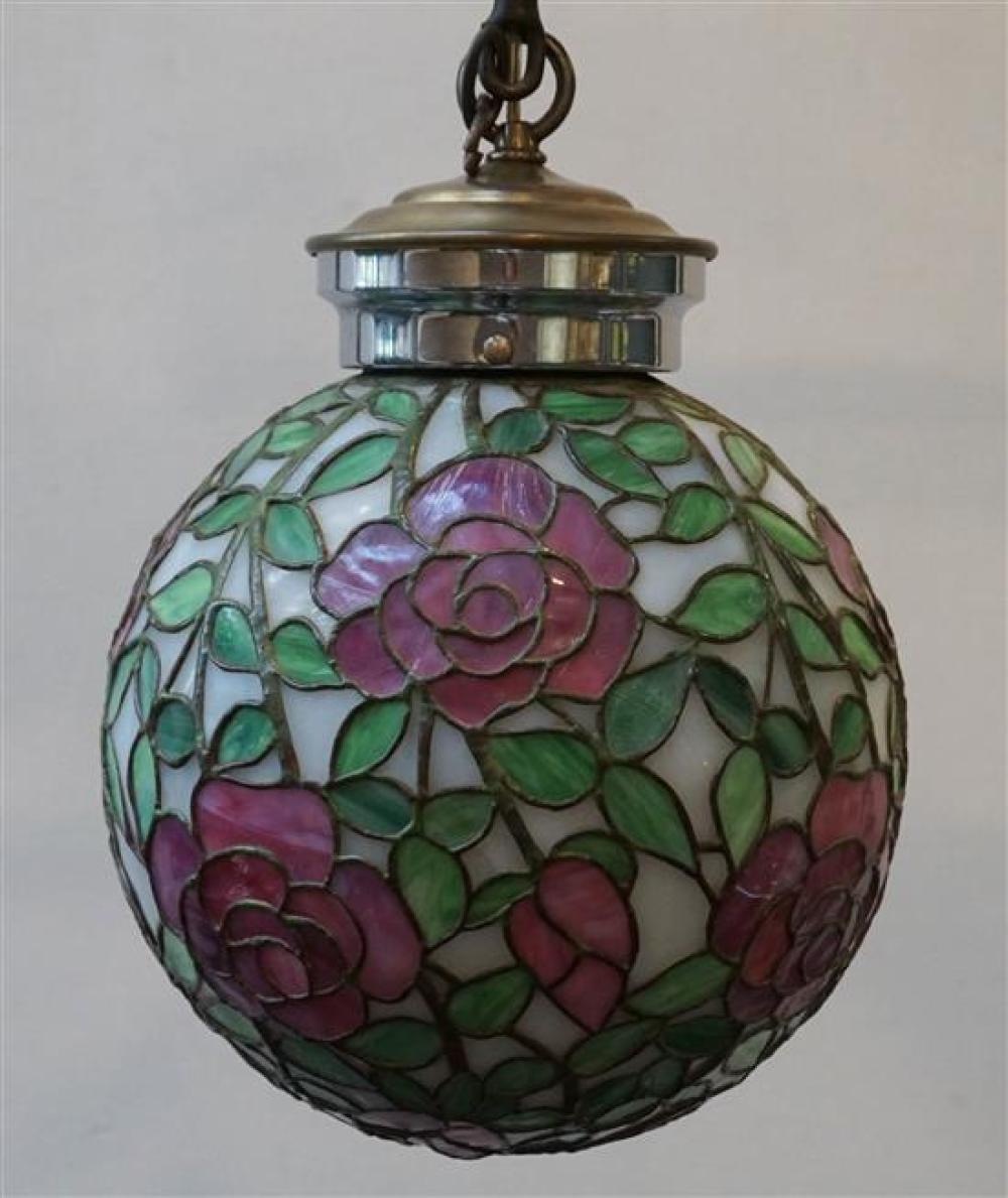 LEADED GLASS 'ROSES' LIGHT FIXTURELeaded