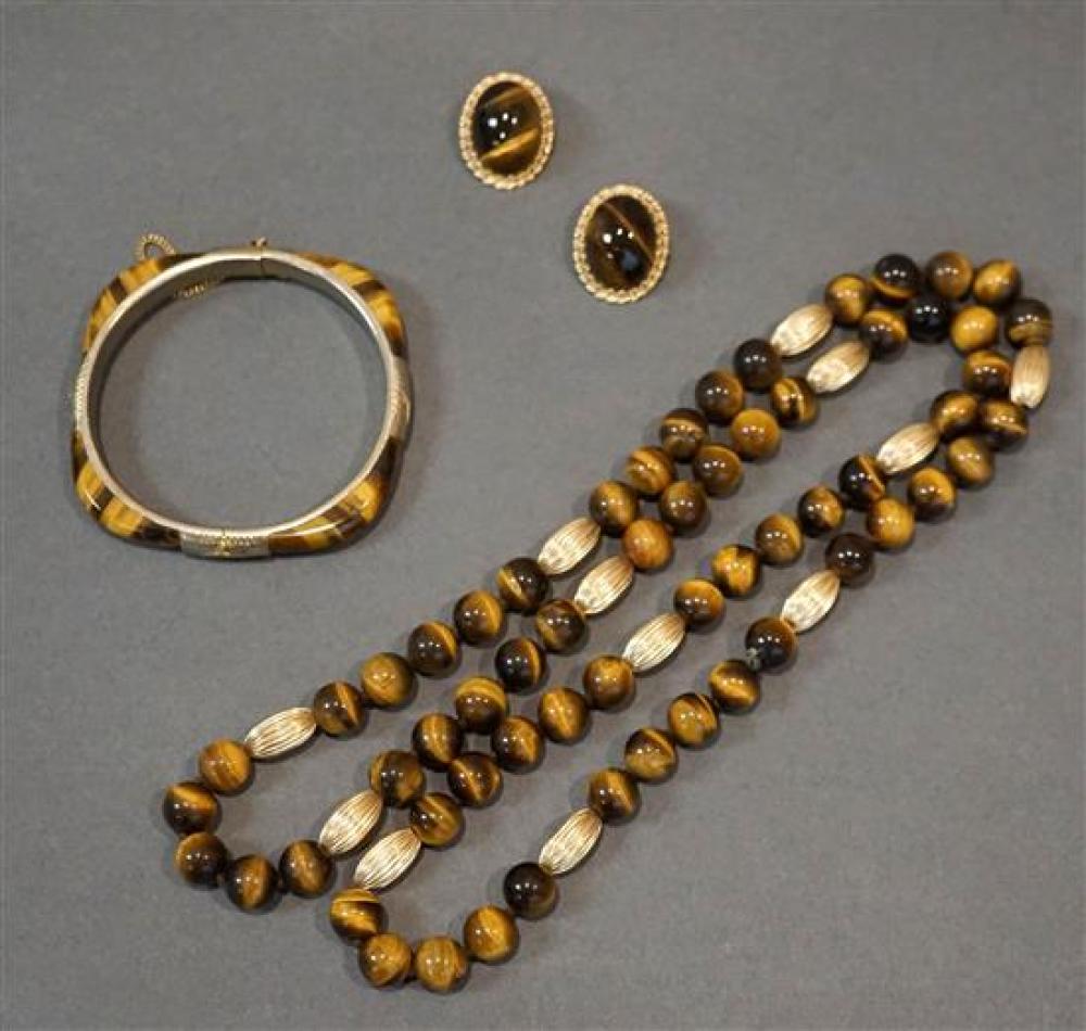 TIGER'S EYE BEAD NECKLACE, A BANGLE