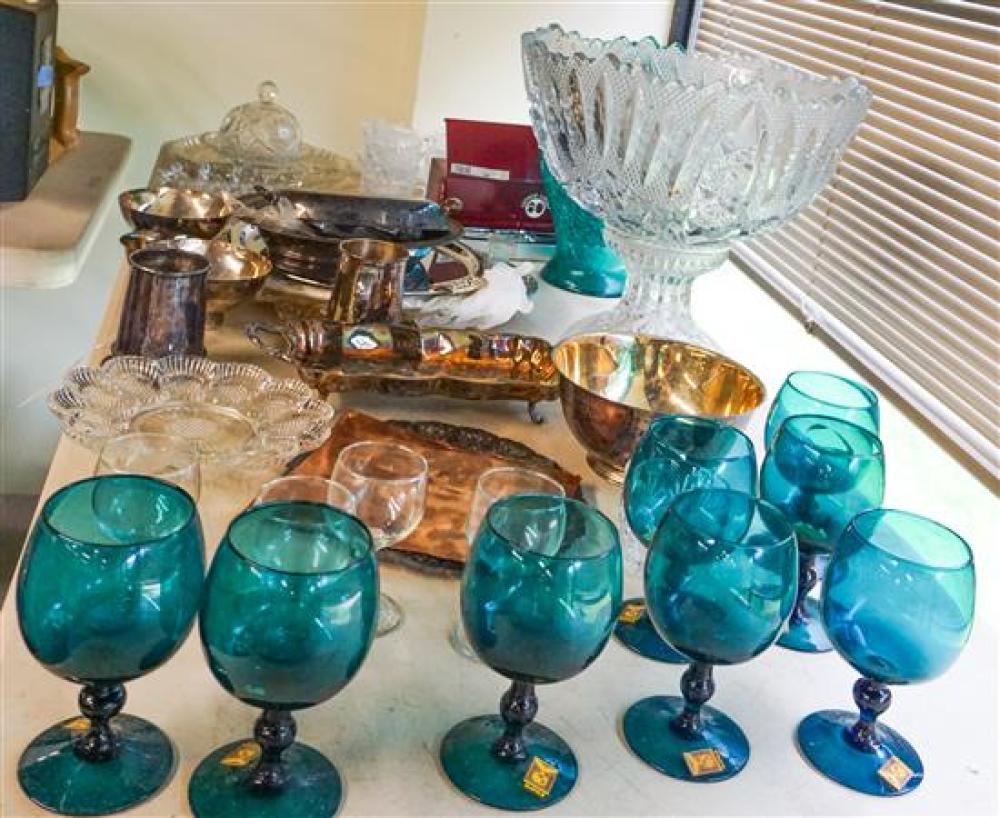 PRESSED GLASS PUNCH BOWL, SERVING ARTICLES,
