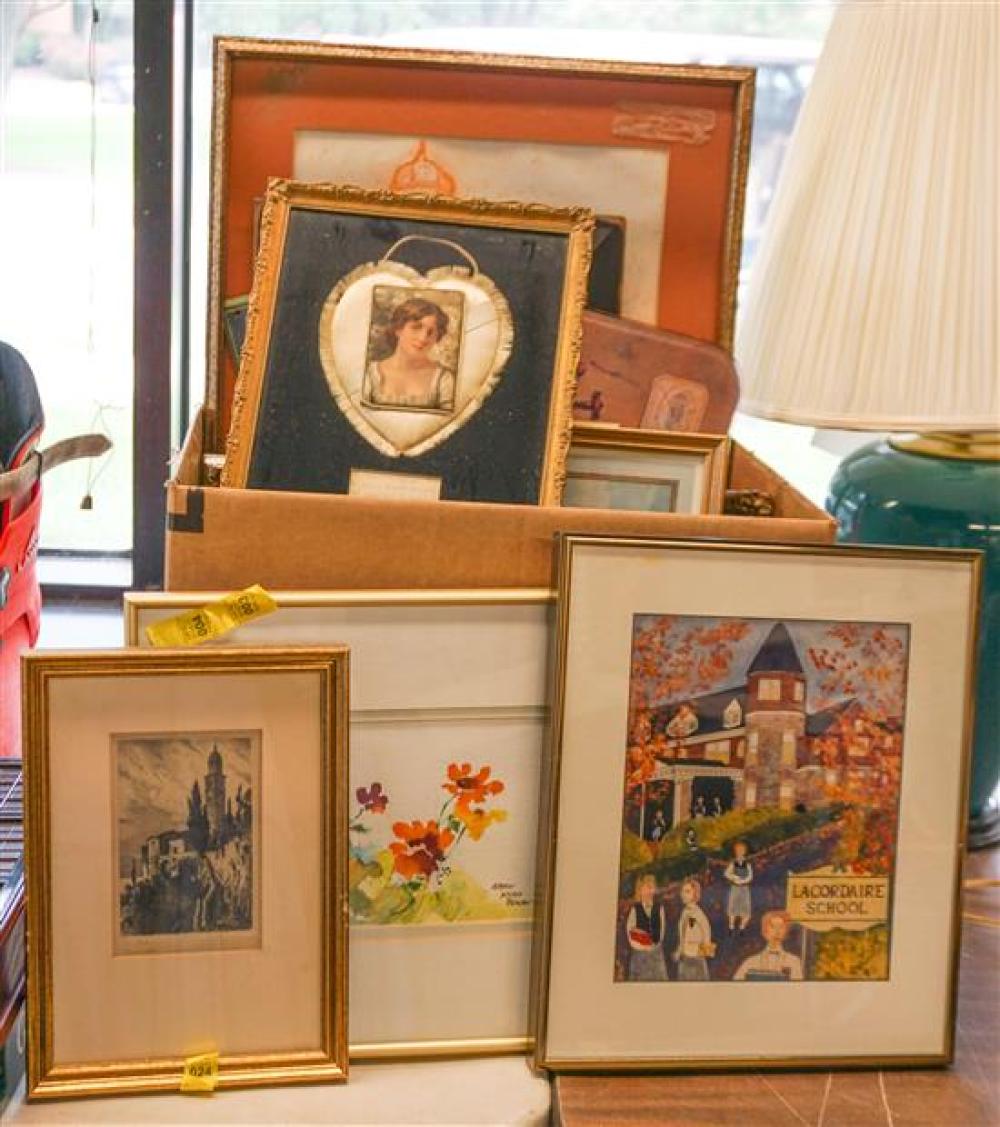 BOX WITH ASSORTED FRAMED WORKS