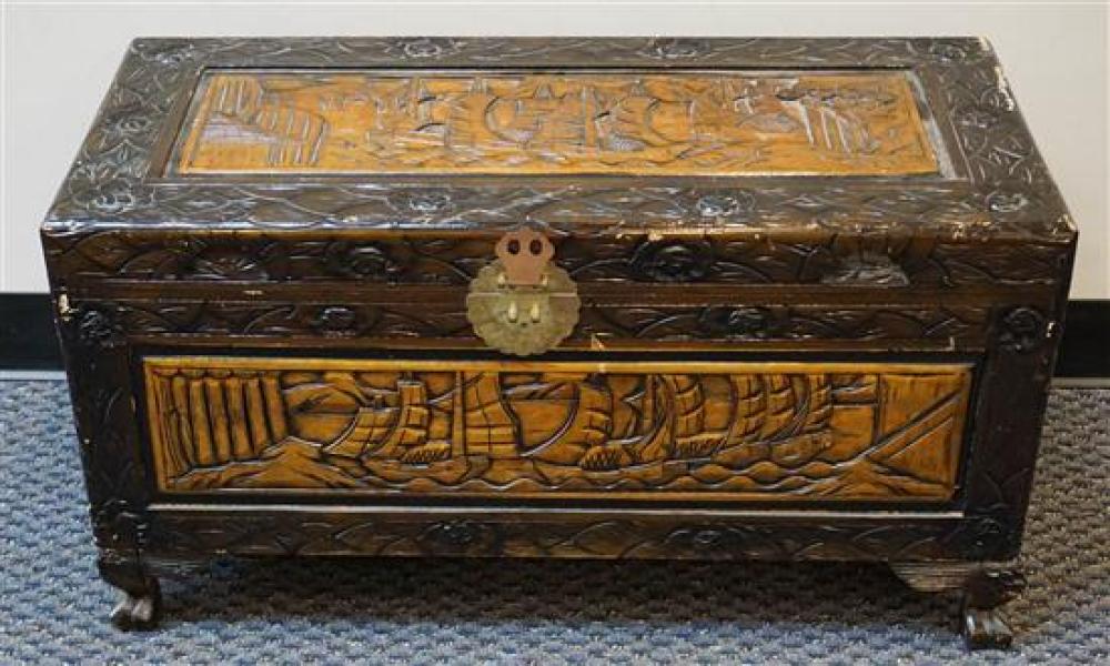 ASIAN CARVED WOOD BLANKET CHEST  320a46