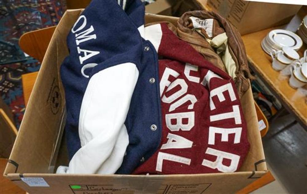 BOX WITH SPORTS JACKETS, LEATHER JACKET,