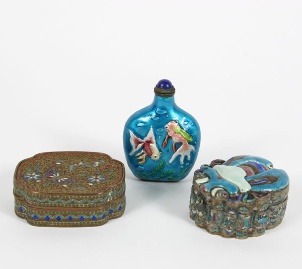 Chinese enameled boxes; intricate