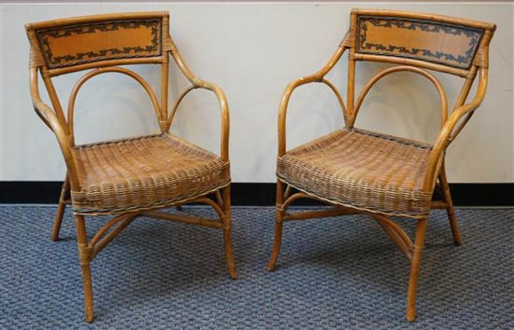 PAIR RATTAN ARMCHAIRSPair Rattan