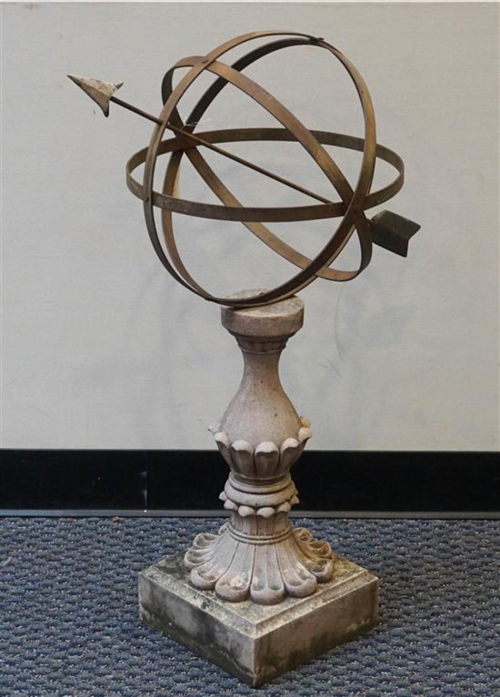 PATINATED METAL CEMENT BASE ASTROLABE,