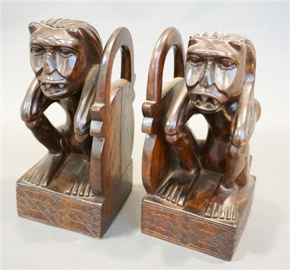 PAIR INDONESIAN CARVED WOOD FIGURAL