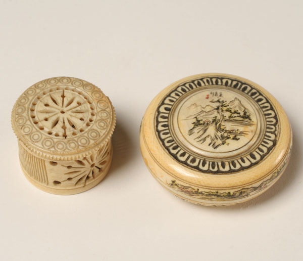 Two Japanese carved and engraved ivory