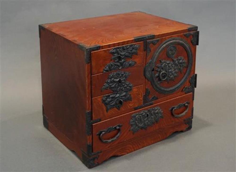 JAPANESE IRON MOUNTED STAINED KIAKIWOOD