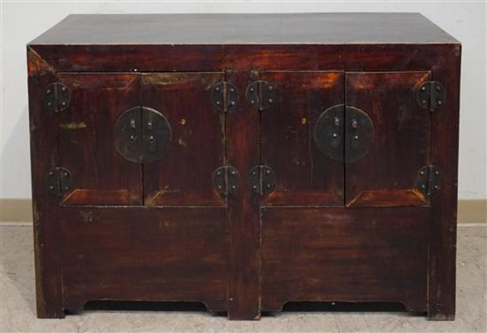 CHINESE STAINED ELMWOOD SIDE CABINET,