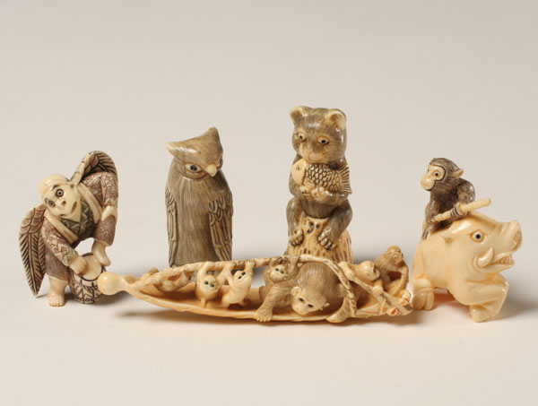 Japanese carved ivory netsukes, domestic