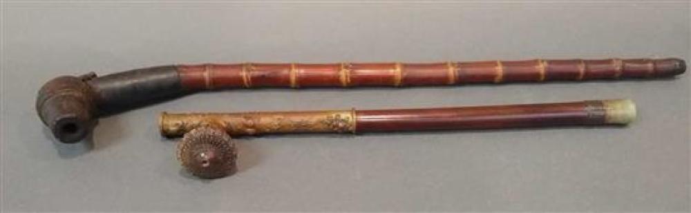 TWO SOUTH EAST ASIAN OPIUM PIPES,