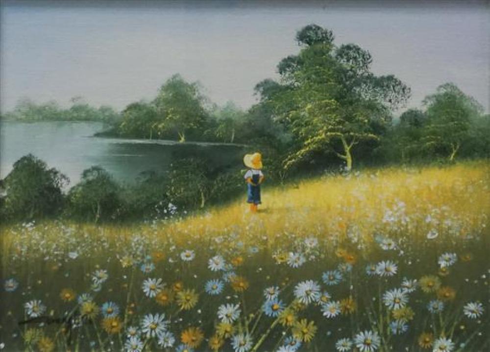 20TH CENTURY, CHILD IN FIELD OF FLOWERS,