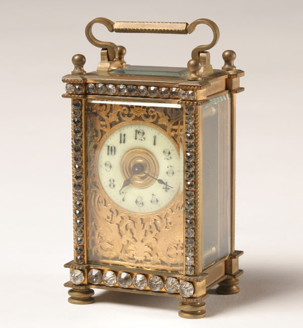 Brass carriage clock; crystal studded,