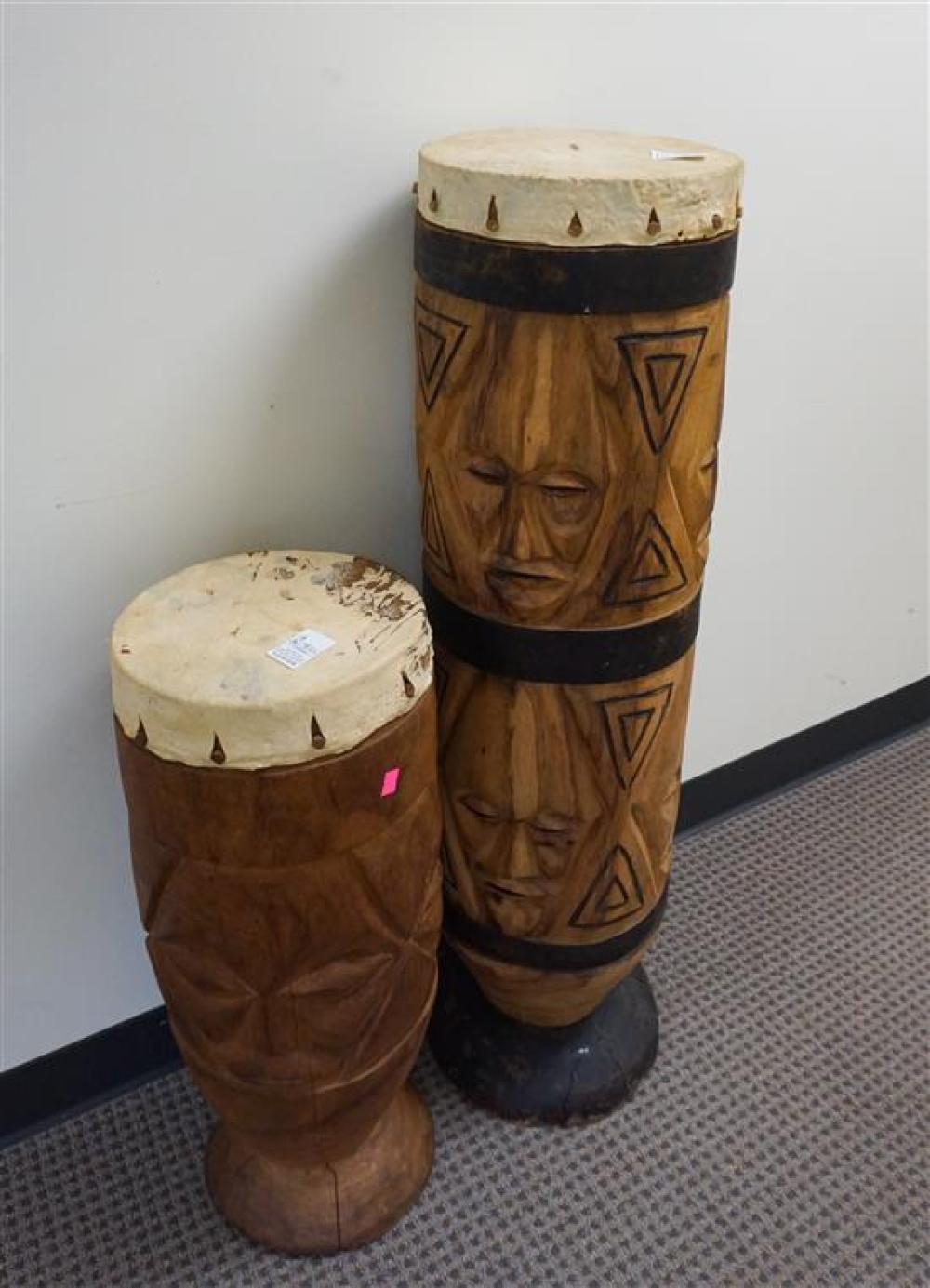 TWO AFRICAN OR OCEANIC DRUMS, H