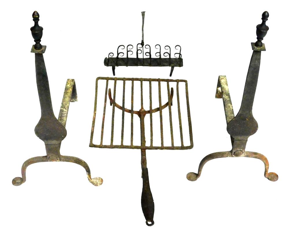 FOUR PIECES OF WROUGHT IRON HEARTH