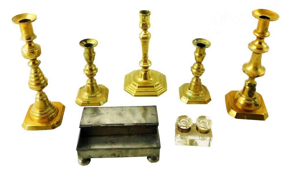 SEVEN METAL TABLE TOP ITEMS: INCLUDING