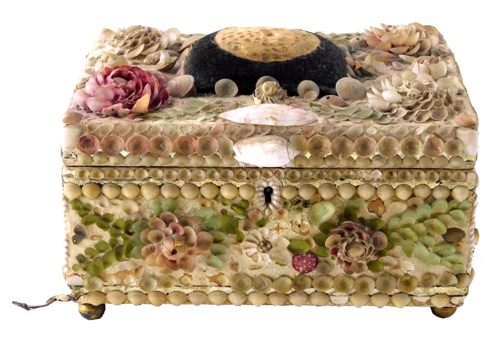 SHELL DECORATED SEWING BOX, LATE