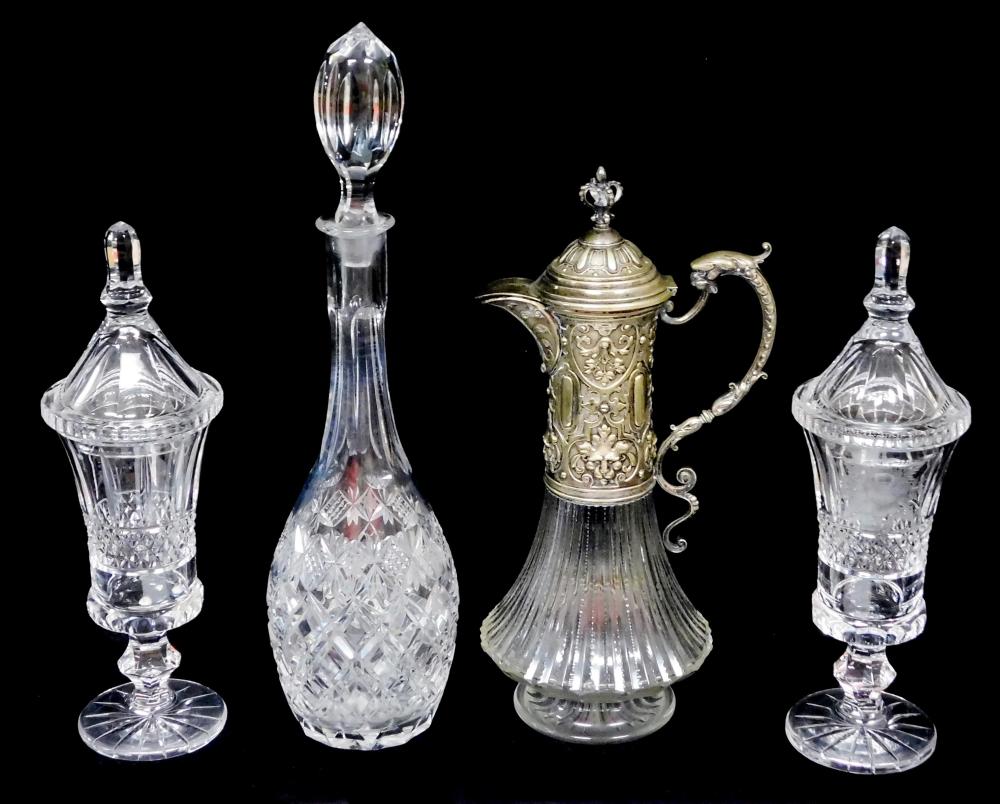 GLASS: FOUR PIECES OF CUT CRYSTAL,