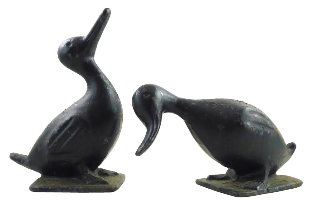 TWO CAST IRON GARDEN DUCKS WITH