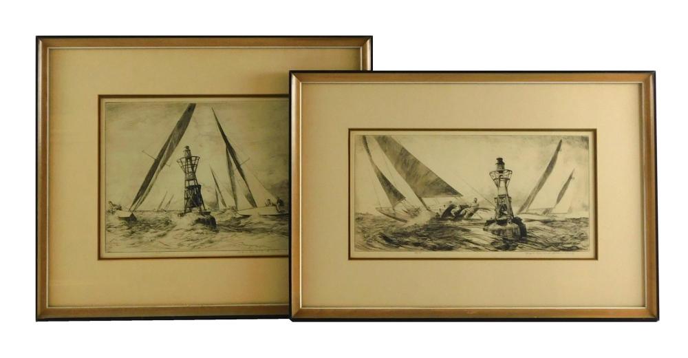 TWO YACHT RACING ETCHINGS BY YNGVE 31e689