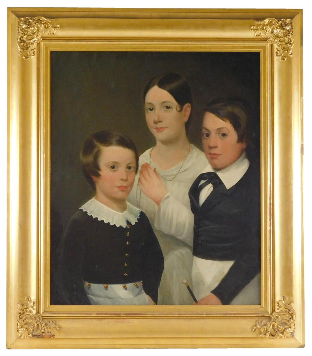 19TH C. PORTRAIT OF THREE CHILDREN,