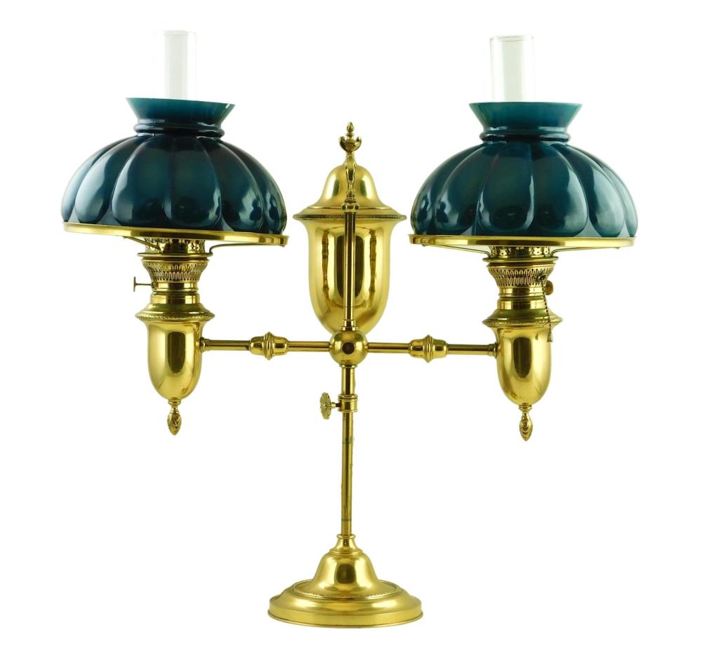 STUDENT LAMP, BRASS DOUBLE ARM, EARLY