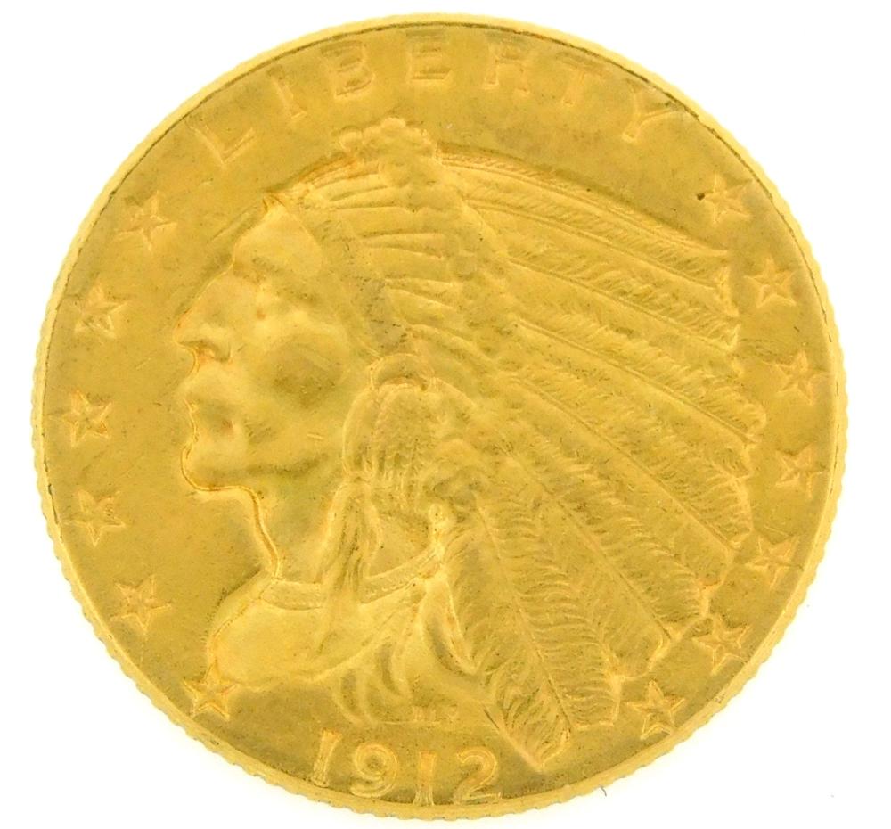 COIN: 1912 $2.50 INDIAN GOLD COIN,