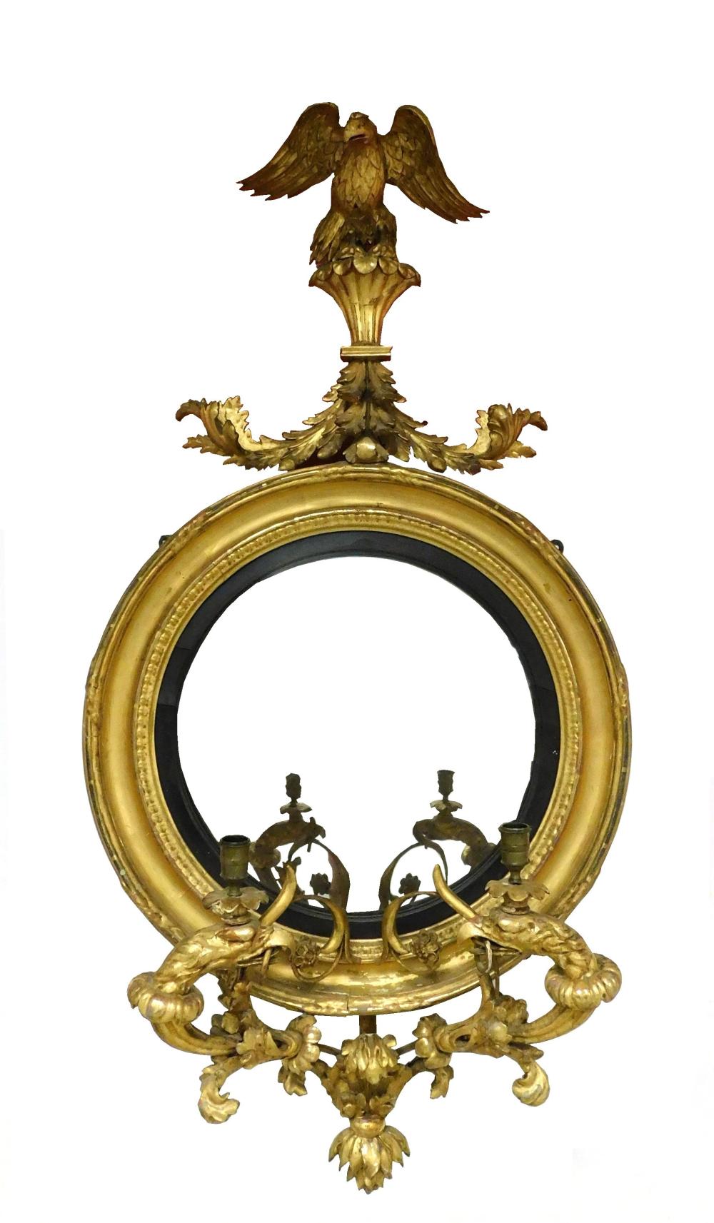 19TH C. CONVEX WALL MIRROR WITH