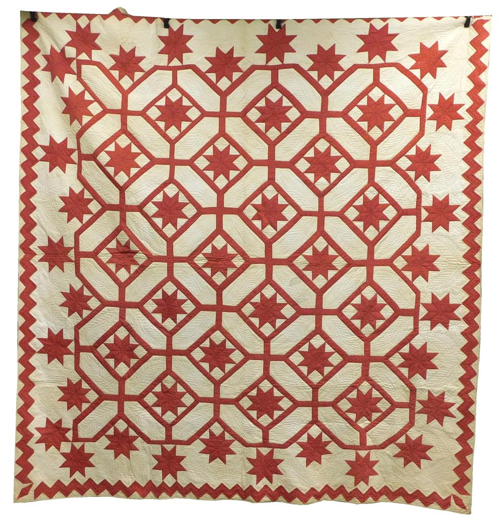 TEXTILES: QUILT RED AND WHITE STAR