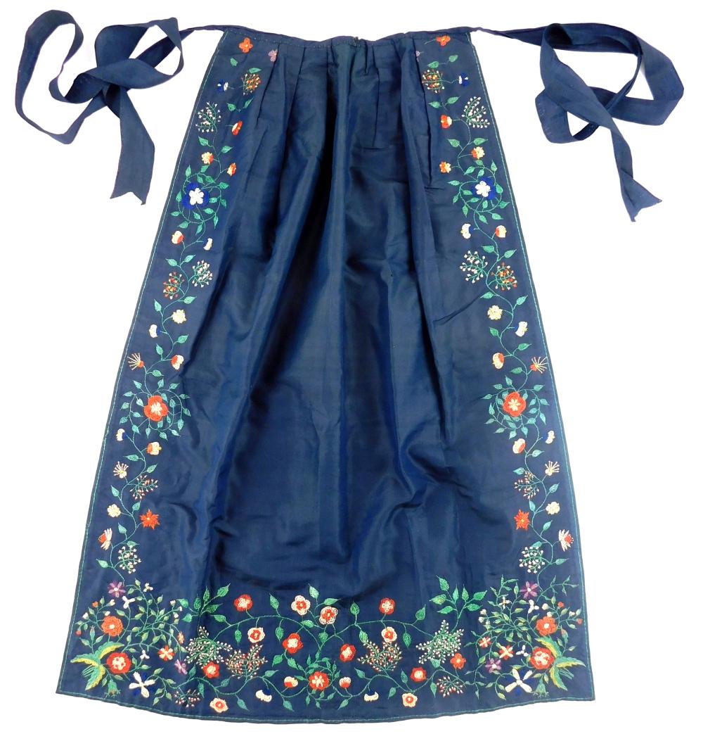 TEXTILES: SILK EMBROIDERED APRON