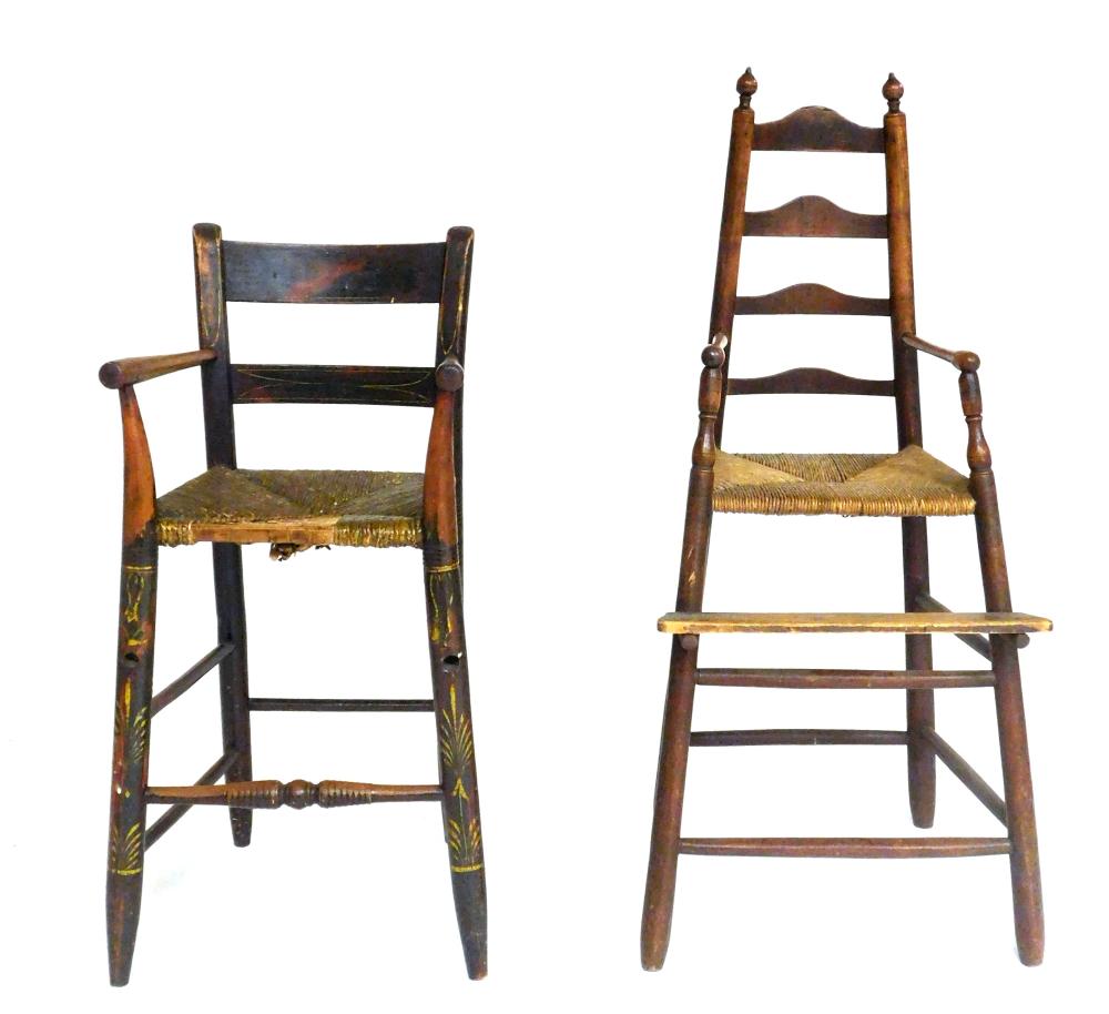 TWO EARLY HIGH CHAIRS FOR CHILDREN/